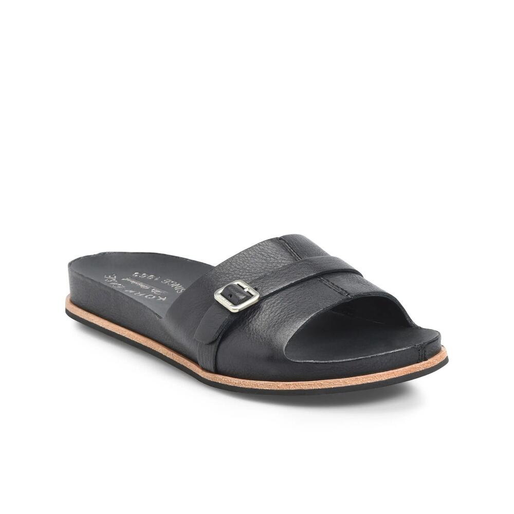 New Kork-Ease Downey Black Leather Buckle Slide Sandal Women's Size 9